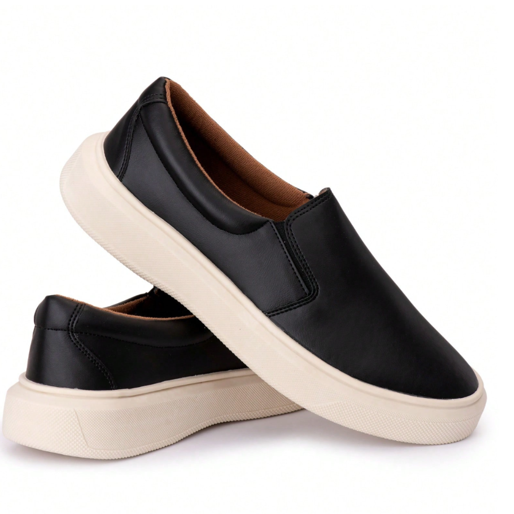 mocassim Preto Casual Couro Sintético