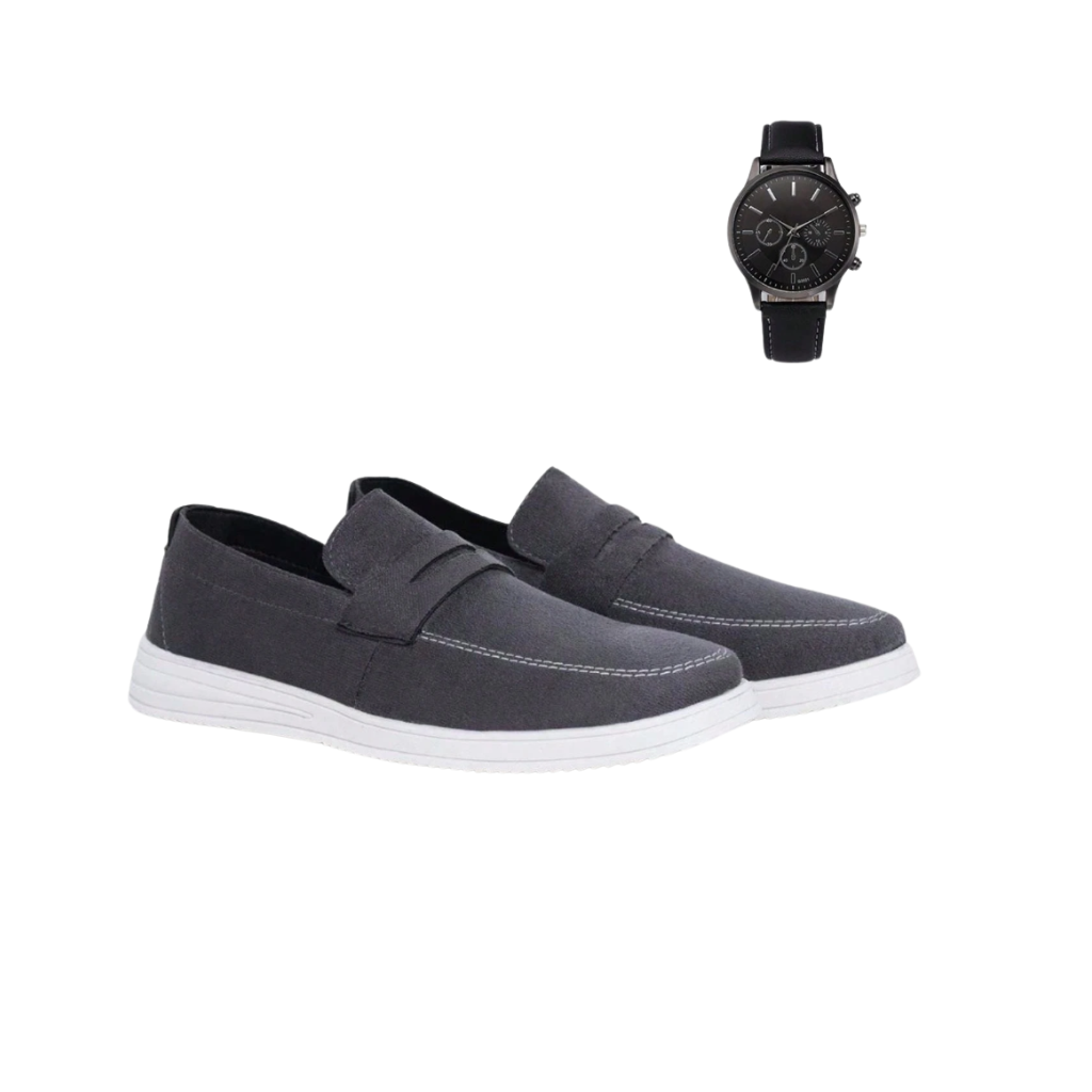 Mocassim Casual Masculino Oxford + Relógio de Ponteiro