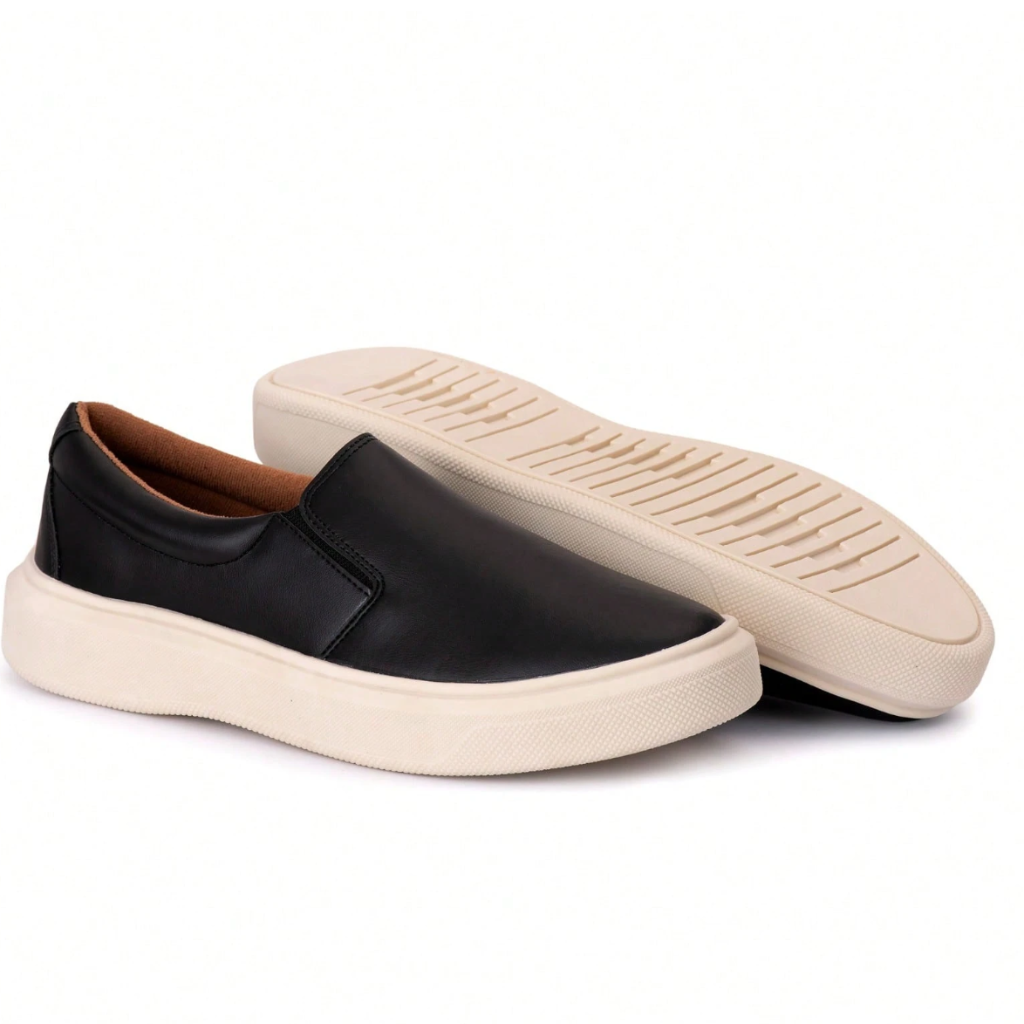 mocassim Preto Casual Couro Sintético