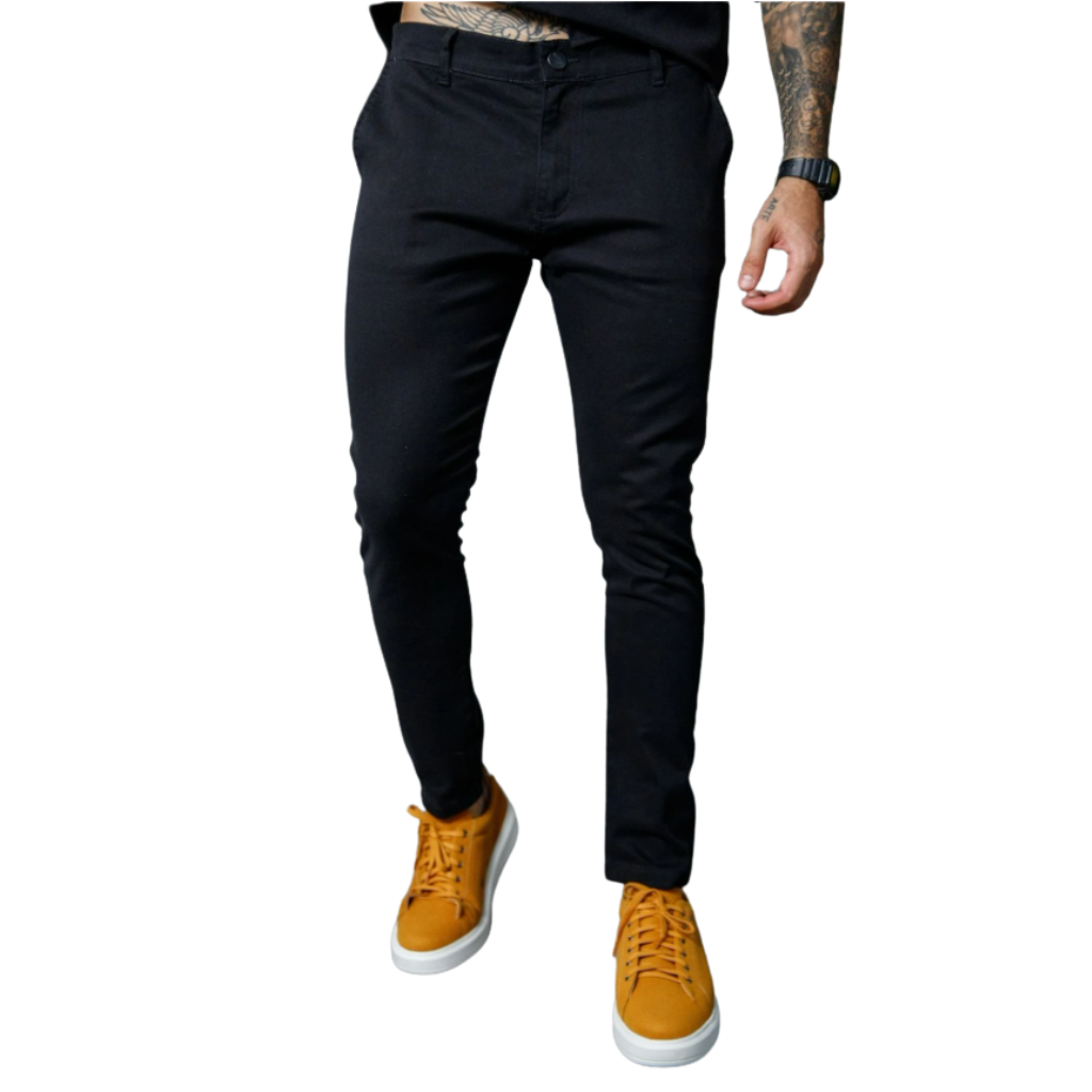 Calça Masculina Esporte Fino De Sarja Preta Com Bolso Faca Légende