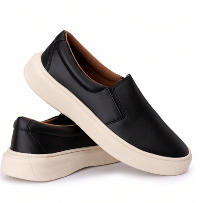 mocassim Preto Casual Couro Sintético