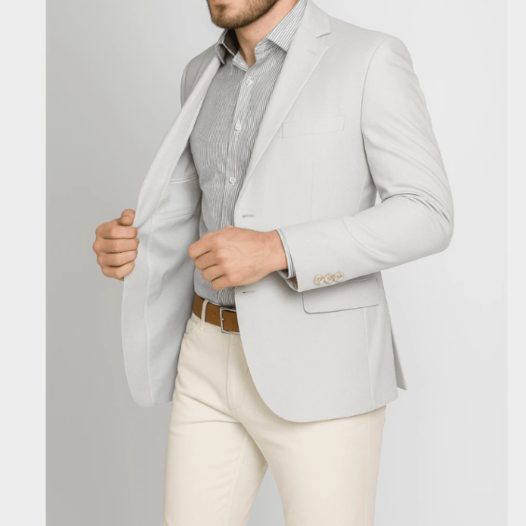 Blazer Masculino Slim Fit Linho Cinza Elegante Outono/Inverno