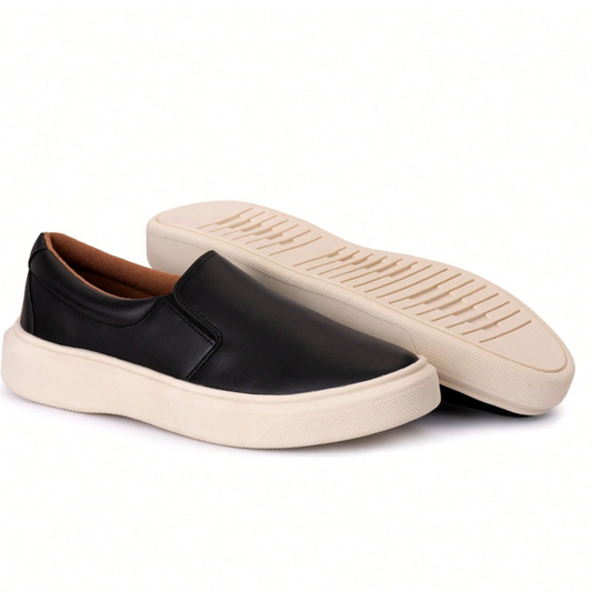 mocassim Preto Casual Couro Sintético