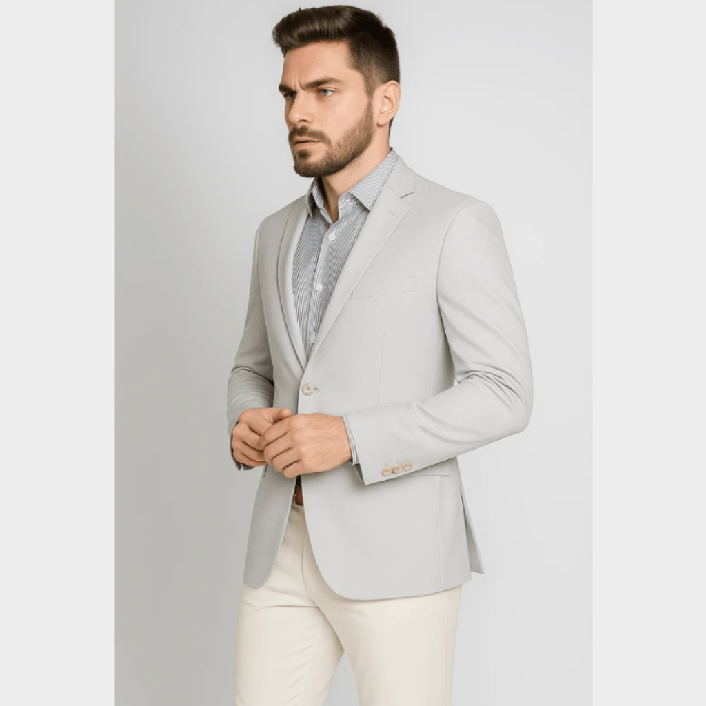 Blazer Masculino Slim Fit Linho Cinza Elegante Outono/Inverno
