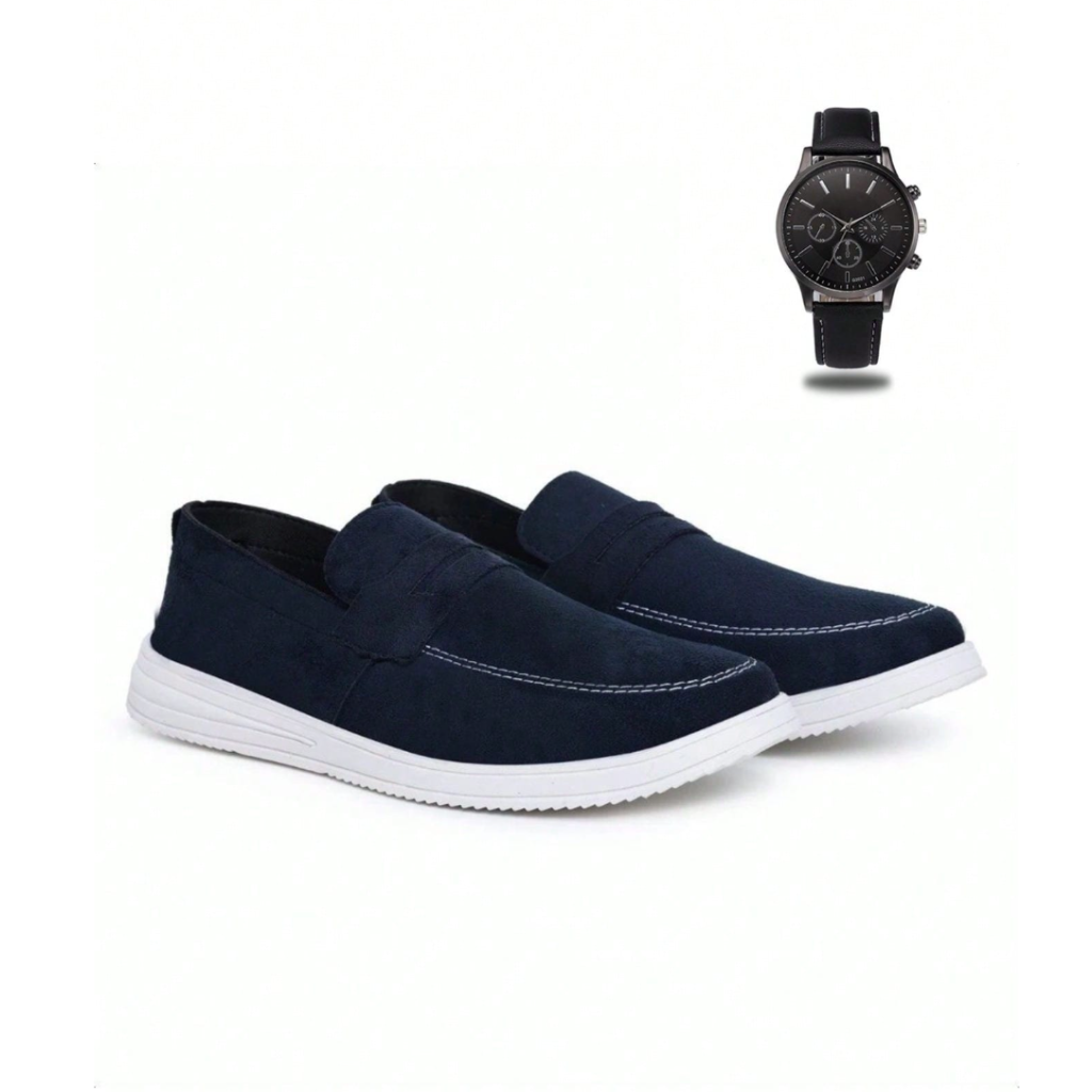 Mocassim Casual Masculino Oxford + Relógio de Ponteiro