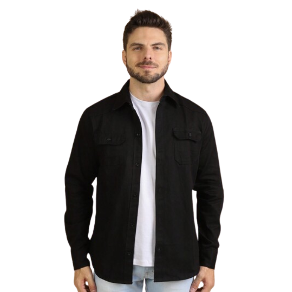 Camisa Jeans Masculino Slim Social Manga Longa